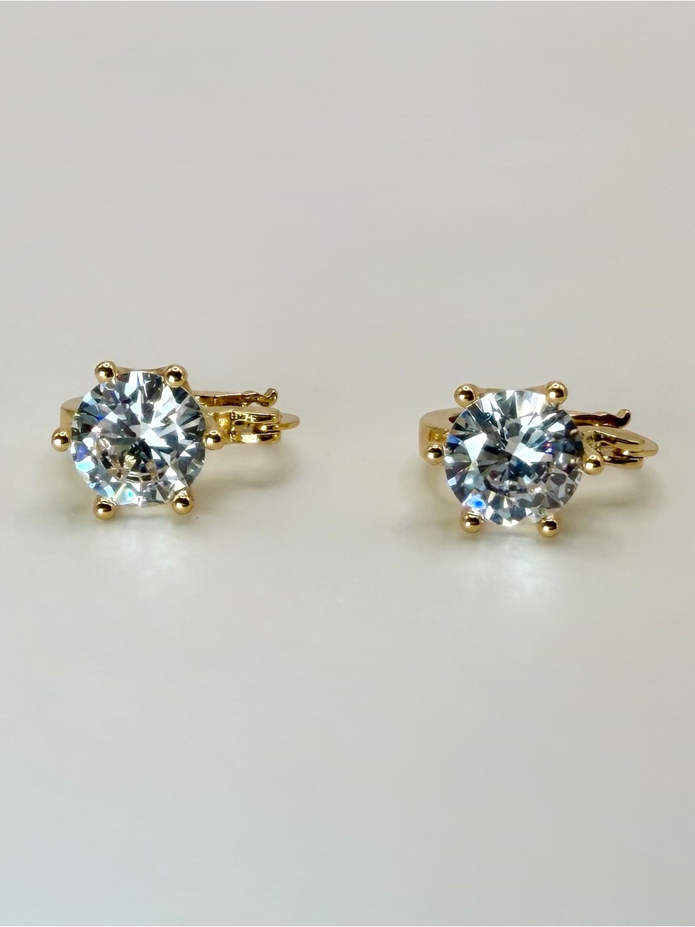 Gold Plated Clear Stone Hoop Earrings - Women Jewelry - Picture 7 of 7